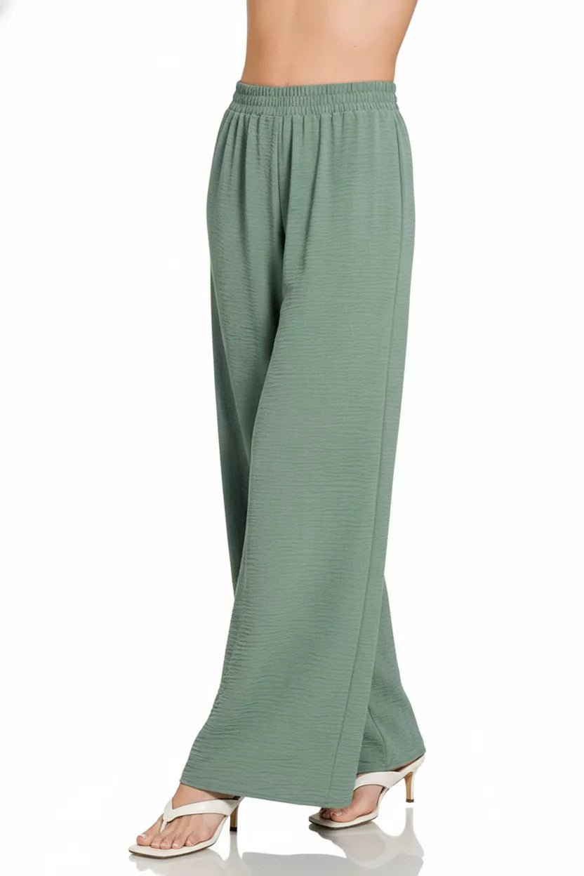 Zenana Woven Airflow Elastic Waistband Pants - Bitsy Gypsy Boutique