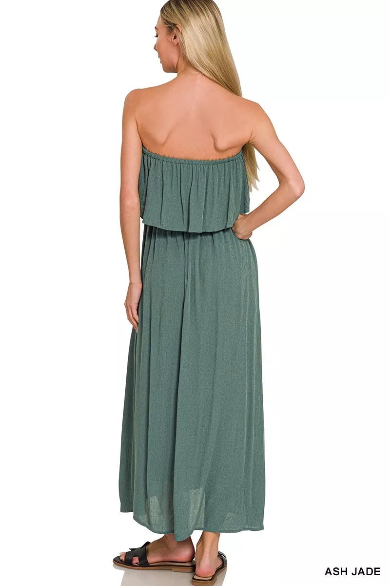 Zenana Woven Crinkle Strapless Maxi Dress - Bitsy Gypsy Boutique
