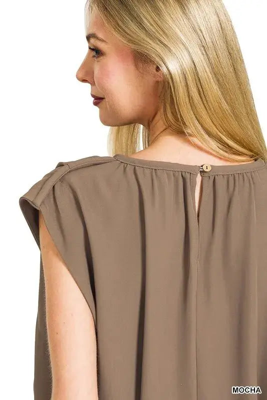 Zenana Woven Drawstring Tie Side Sleeveless Top by Trendsi