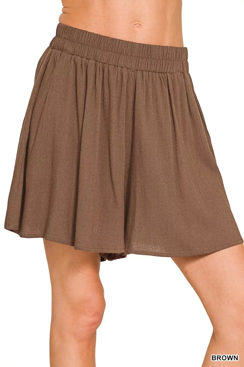 Zenana Woven Elastic Band Shorts With Pocket - Bitsy Gypsy Boutique