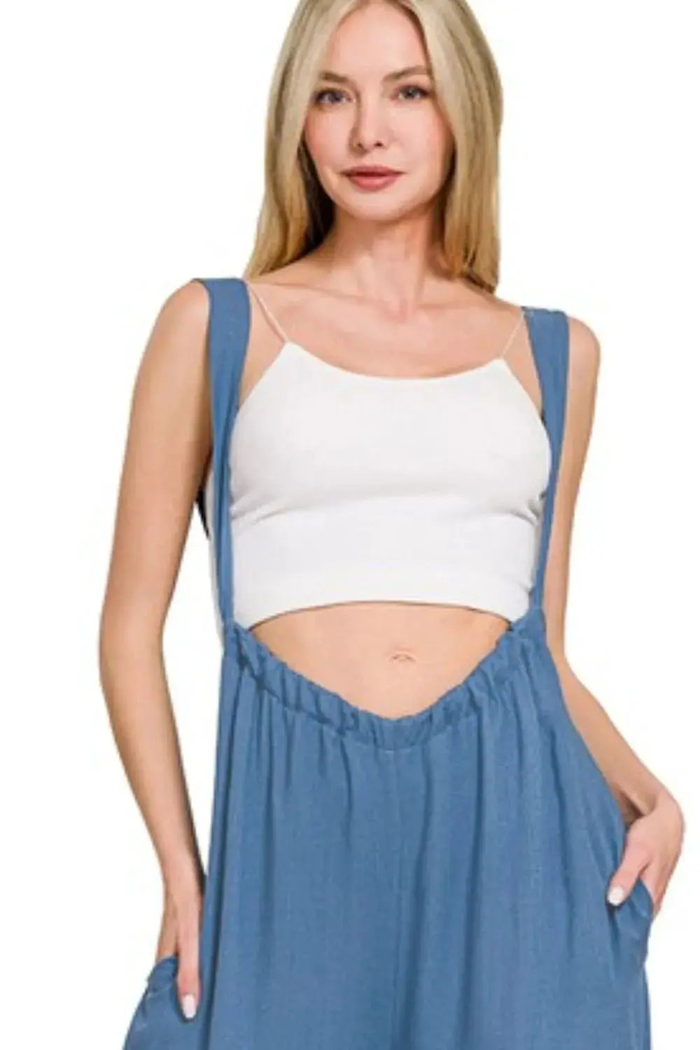 Zenana Woven Tie Back Suspender Jumpsuit by Trendsi