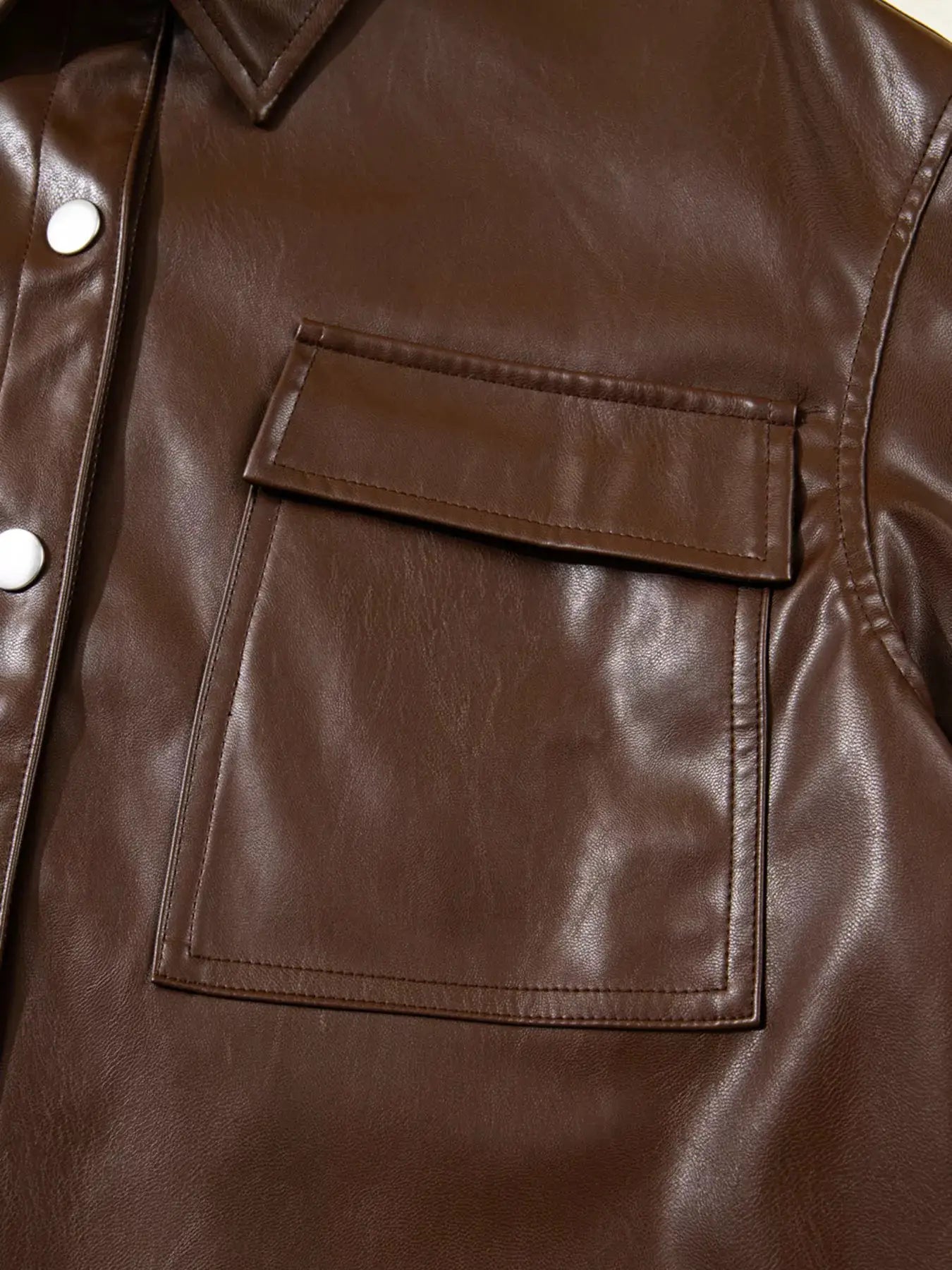 Double Flap Pocket Drawstring Hem Leather Jacket by Trendsi