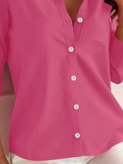 Button-Down Roll-Up Sleeve Shirt by Trendsi