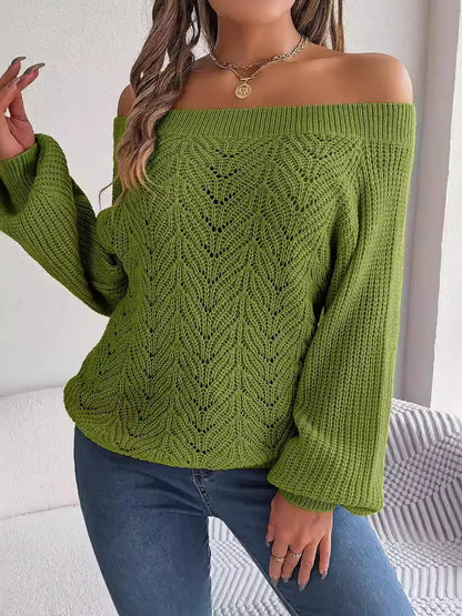 Openwork Off-Shoulder Sweater by Trendsi