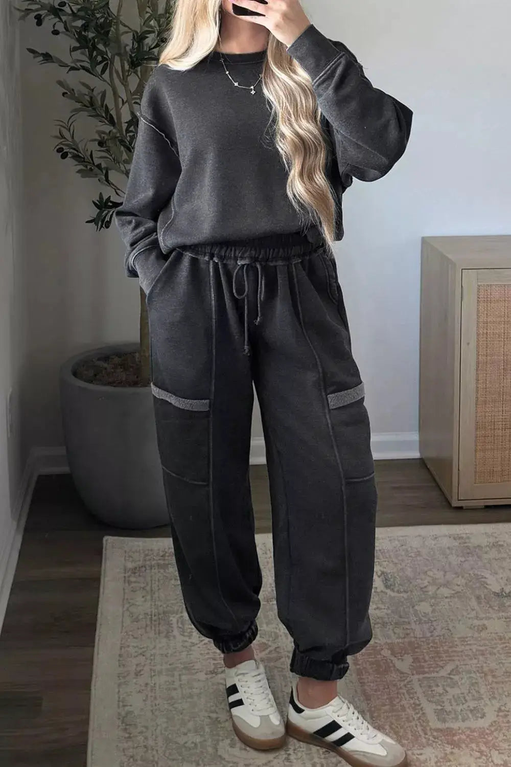 Crew Neck Long Sleeve Top and Joggers Set by Trendsi