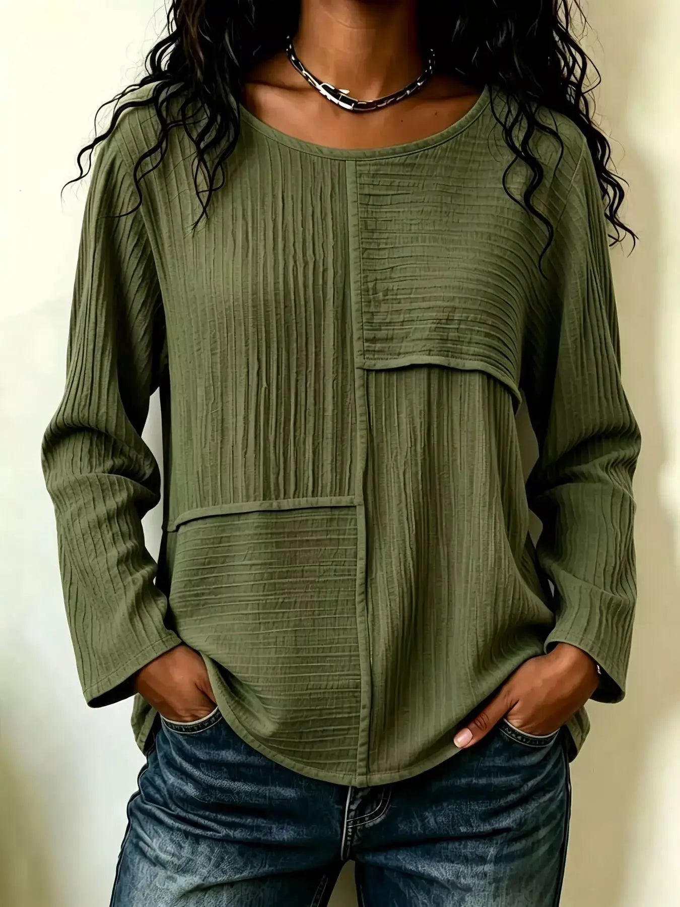 Textured Patchwork Long Sleeve Casual T-Shirt by Trendsi