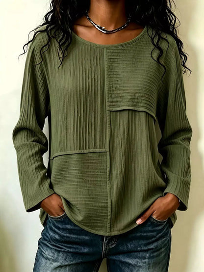 Textured Patchwork Long Sleeve Casual T-Shirt by Trendsi