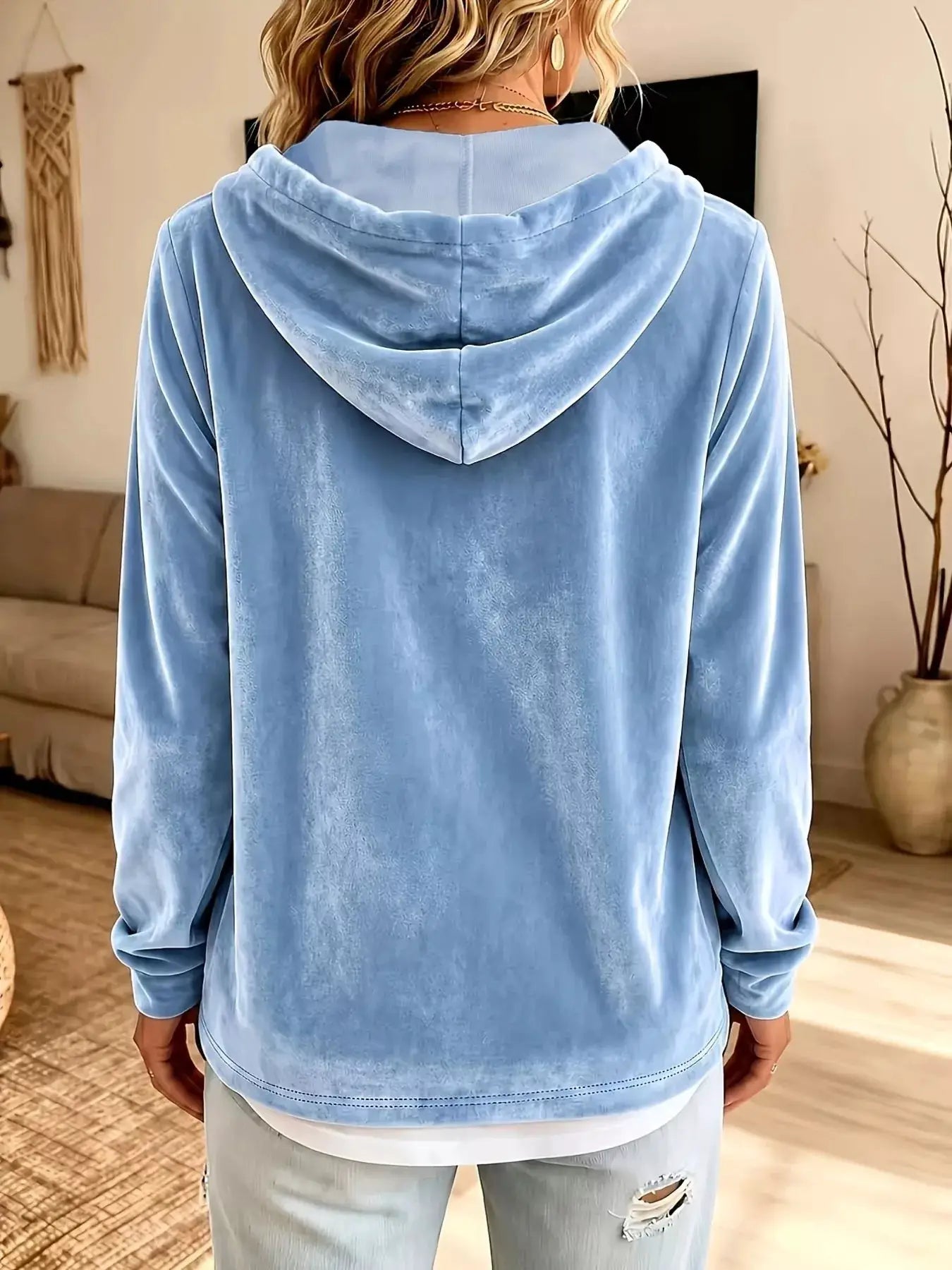 Full Size Drawstring Velvet Long Sleeve Hoodie Plus Size by Trendsi