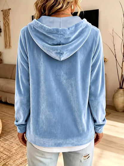 Full Size Drawstring Velvet Long Sleeve Hoodie Plus Size by Trendsi