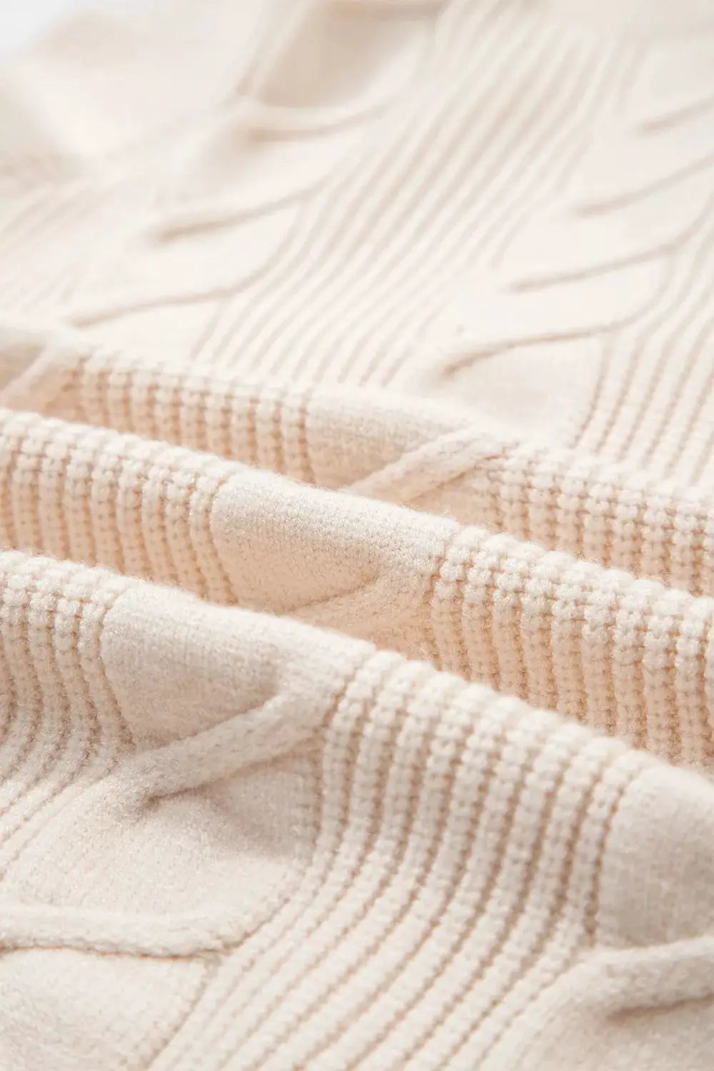 Cable Knit Turtleneck Ruffled Short Sleeve Sweater by Trendsi
