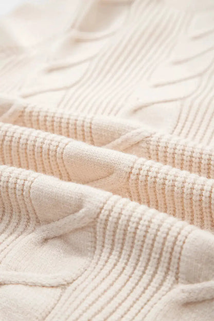 Cable Knit Turtleneck Ruffled Short Sleeve Sweater by Trendsi