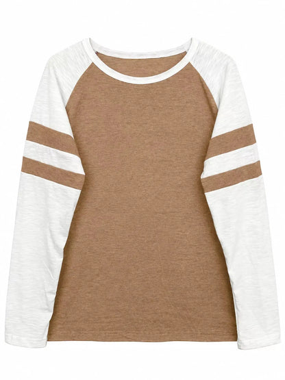 Full Size Color-Block Raglan Sleeve Striped T-Shirt Plus Size by Trendsi