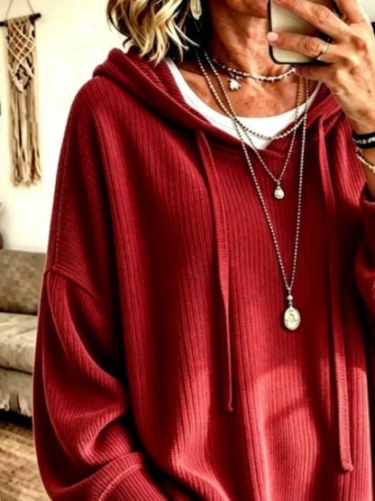 Drawstring Ribbed Knit Hoodie by Trendsi
