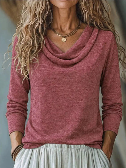 Cowl Neck Long Sleeve T-Shirt by Trendsi