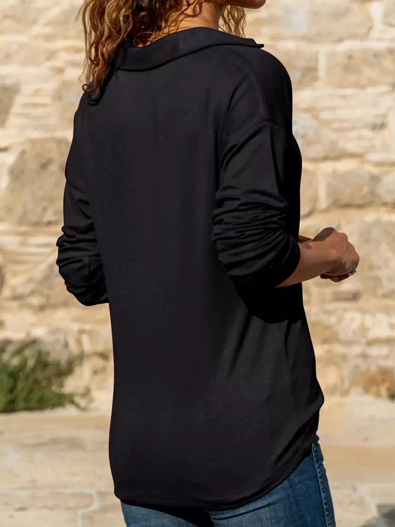 Casual Long Sleeve Zipper Front T-Shirt by Trendsi