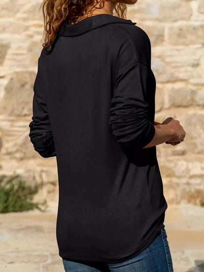 Casual Long Sleeve Zipper Front T-Shirt by Trendsi