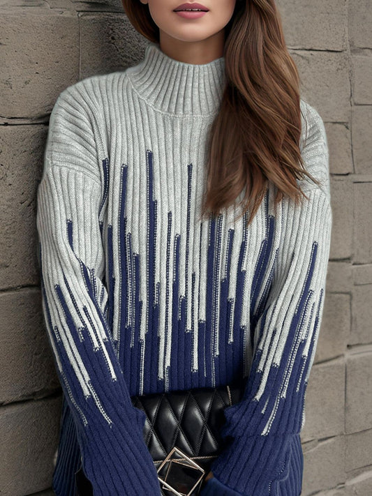 Contrast Mock Neck Long Sleeve Sweater