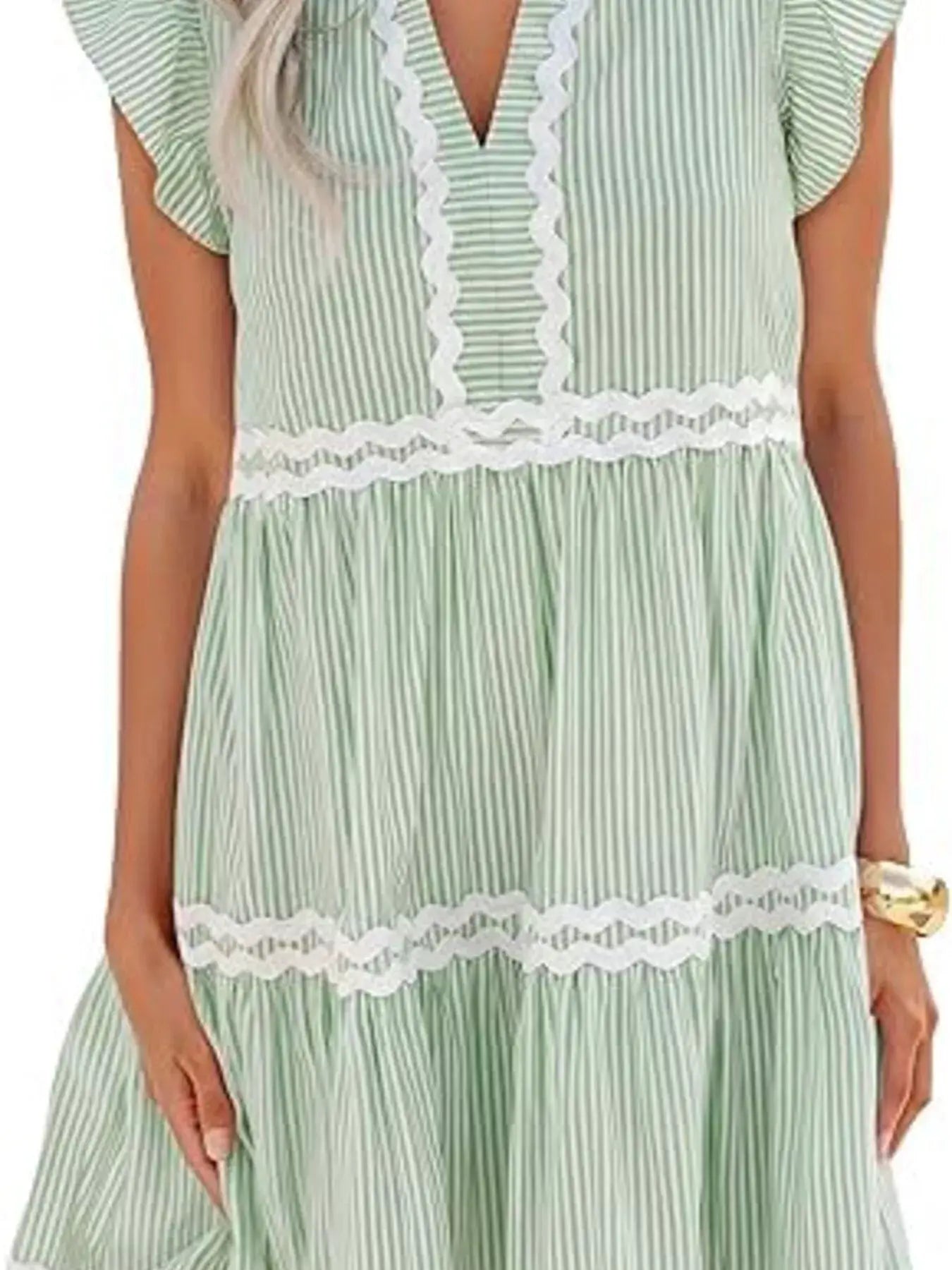 Striped Ruffle Sleeve Tiered Dress by Trendsi