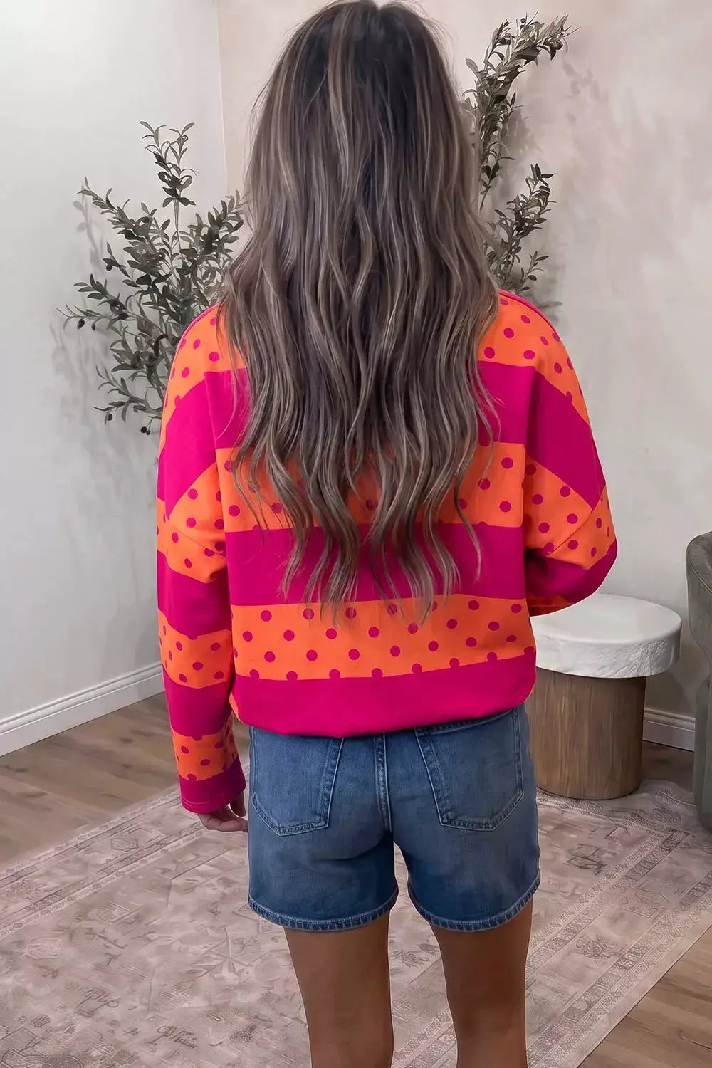 Polka Dot Quarter-Zip Sweatshirt by Trendsi