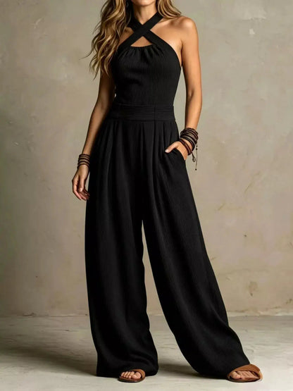 Full Size Halter Neck Wide-Leg Jumpsuit Plus Size by Trendsi