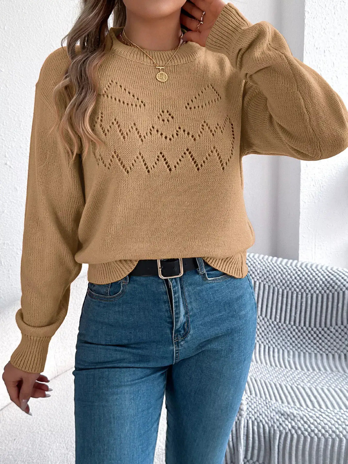 Halloween Pumpkin Face Knit Top by Trendsi