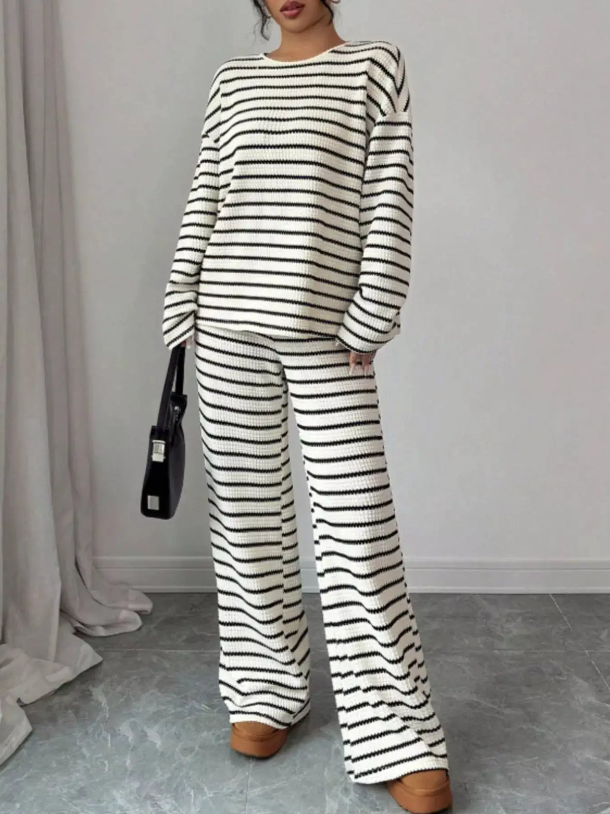 Striped Relaxed Fit Top and Pants Set by Trendsi