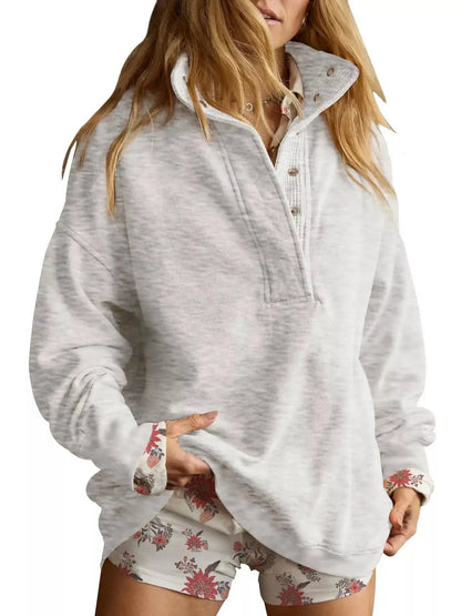 Half Snap Dropped Shoulder Sweatshirt by Trendsi