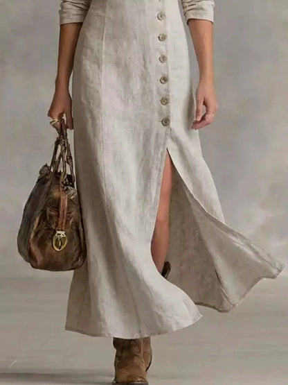 Slit Button-Down Midi Dress by Trendsi