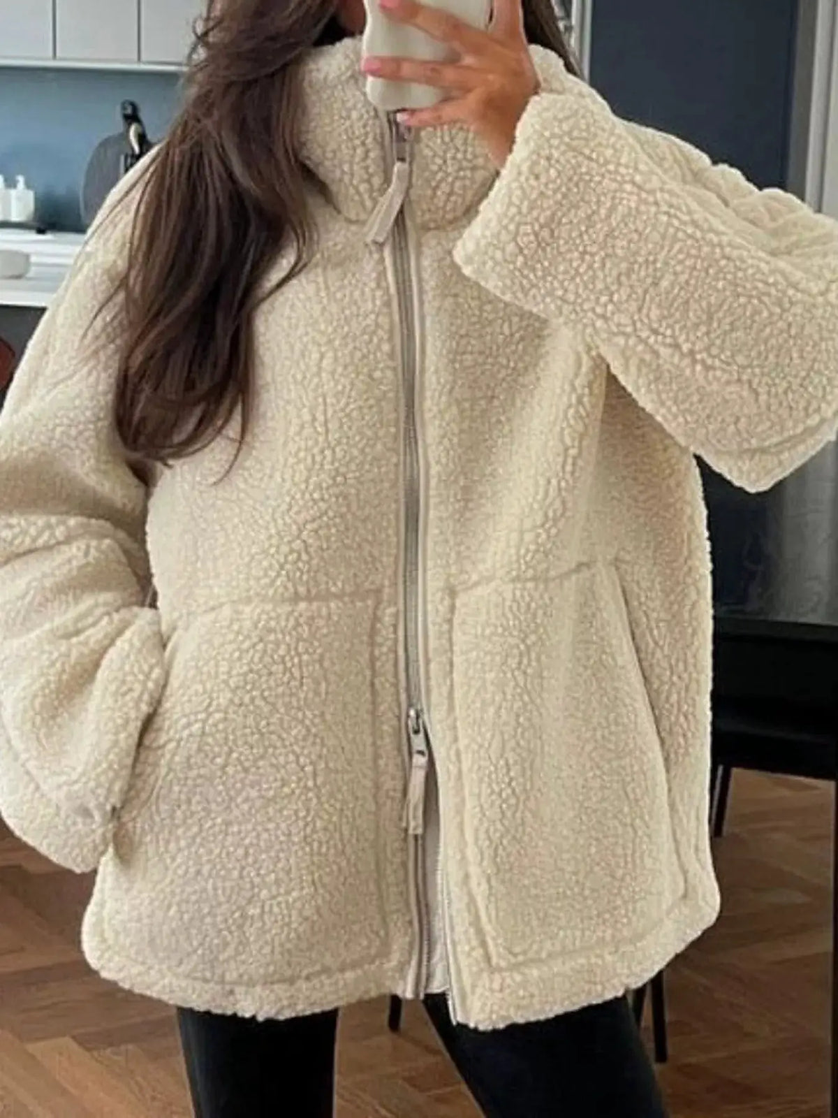 Sherpa Zip-Up Outerwear by Trendsi