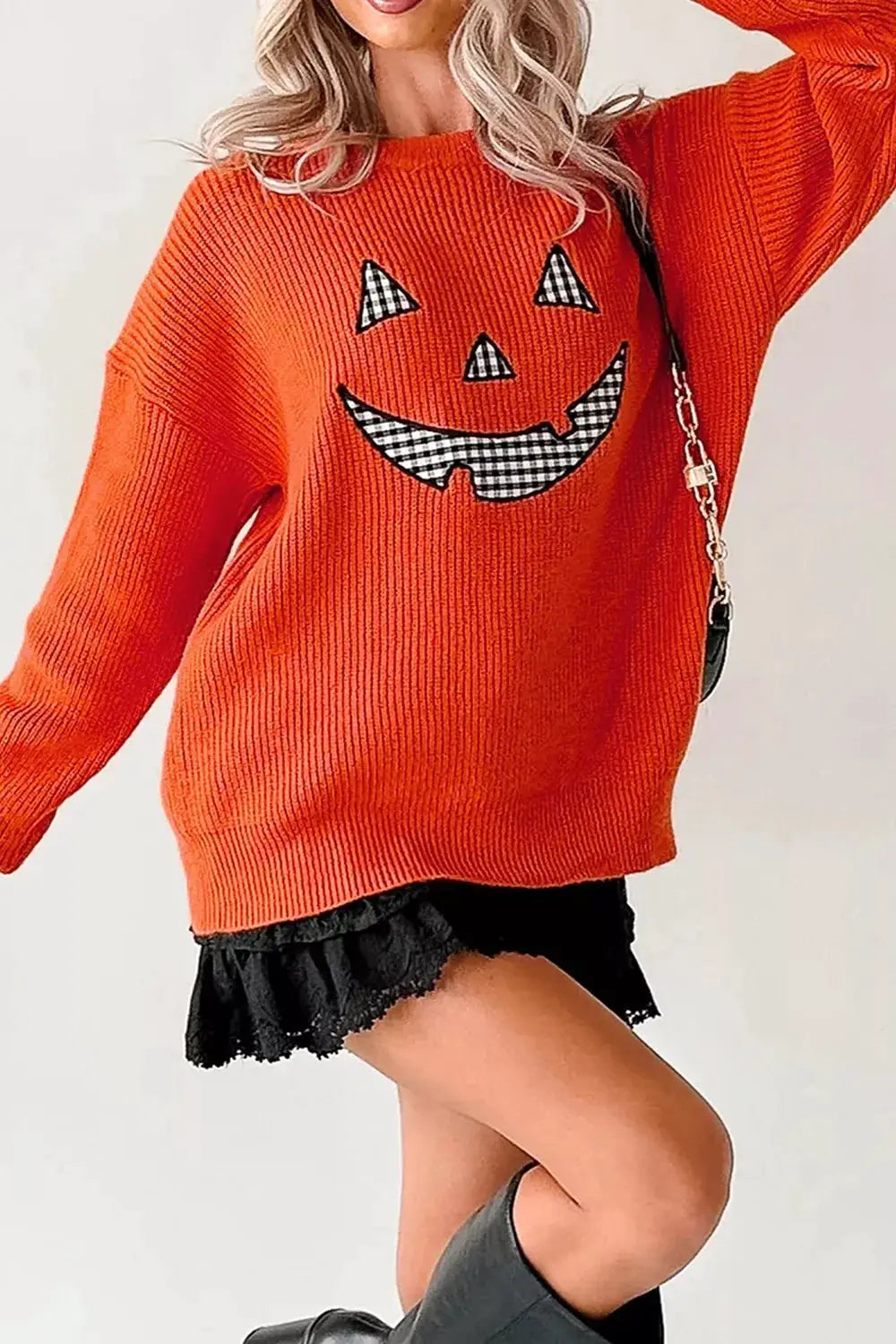 Drop Shoulder Long Sleeve Round Neck Halloween Sweater by Trendsi