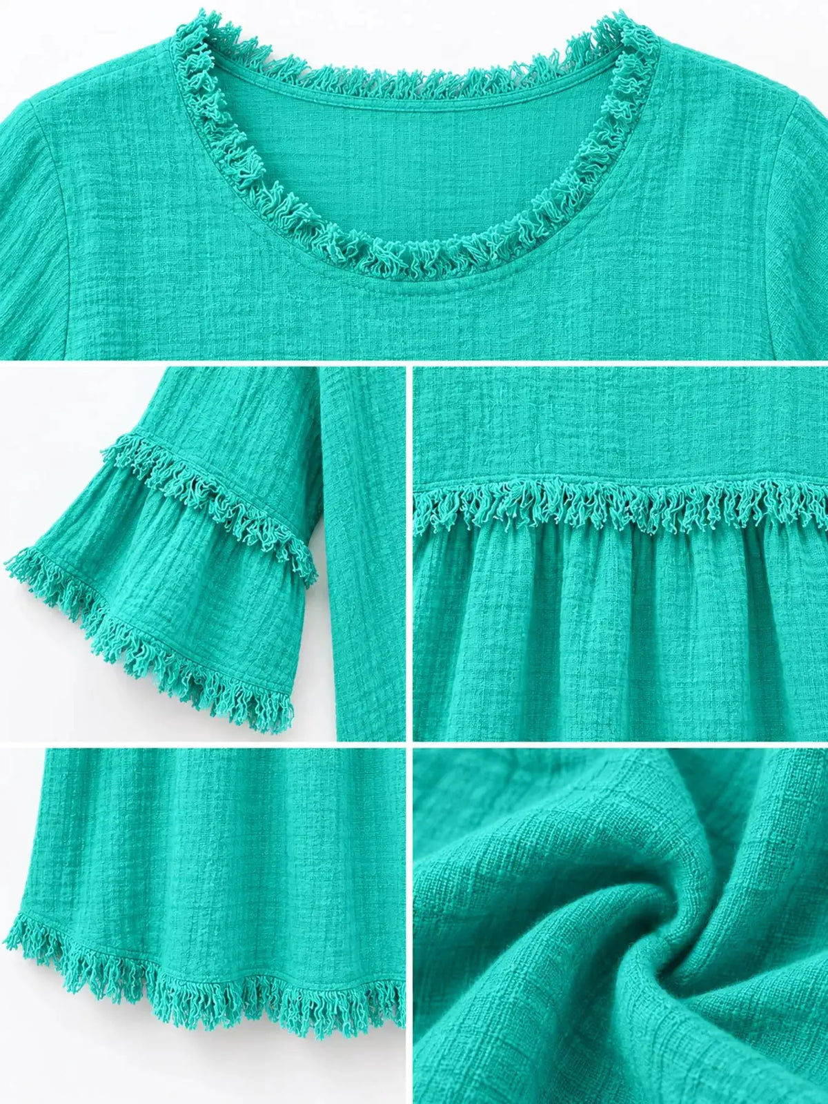 Full Size Frayed Edge Textured Blouse Plus Size by Trendsi
