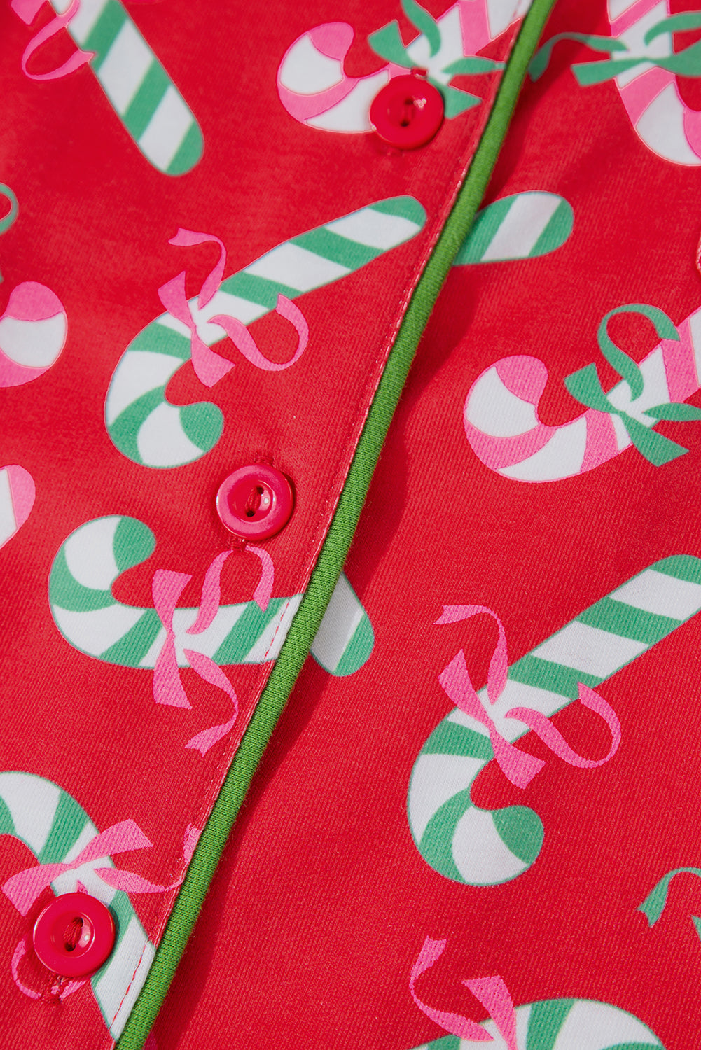 Red Christmas Candy Cane Print Pocketed Knotted Pajama Set