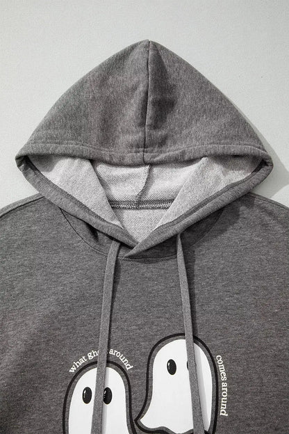 Halloween Ghost Print Mineral Wash Oversize Hoodie by Trendsi