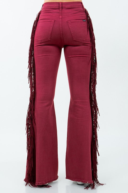 Texas Sun Fringe Bell Bottom Wine - Inseam 30