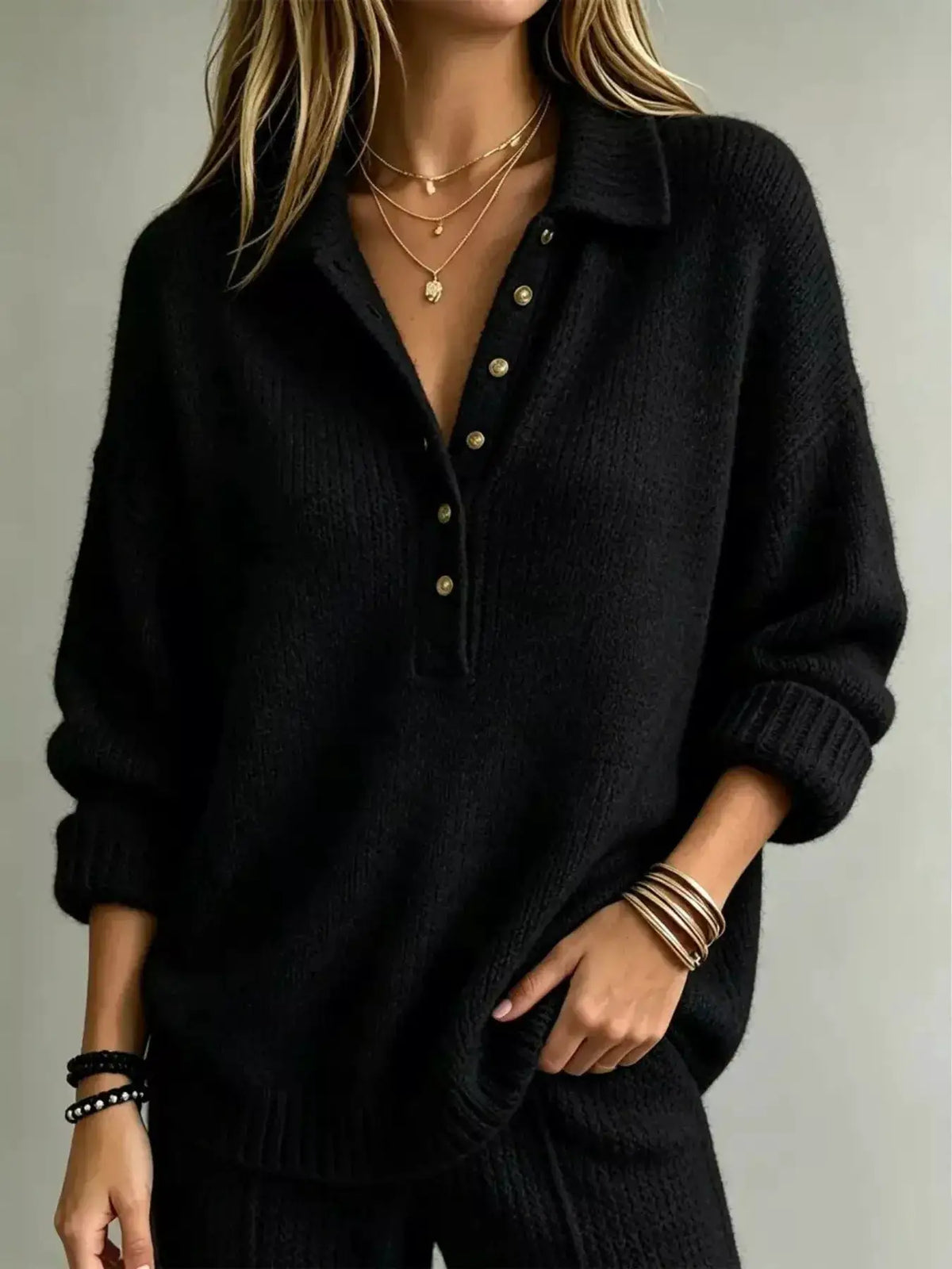 Full Size Button Detail Dropped Shoulder Sweater Plus Size by Trendsi
