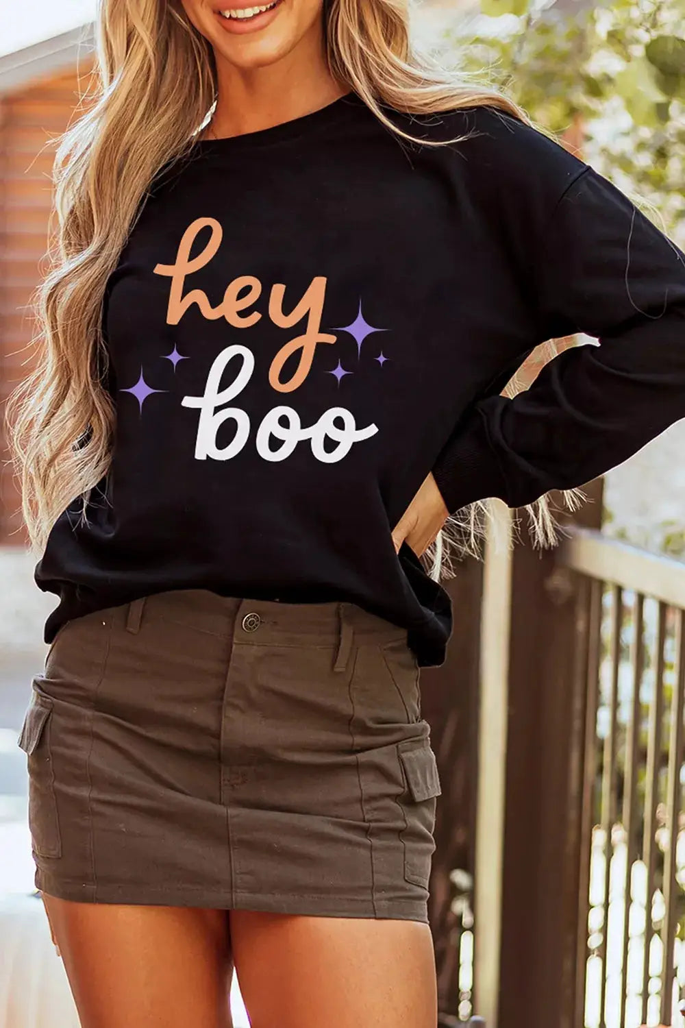 Hey Boo Halloween Sweatshirt by Trendsi