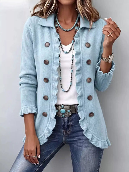 Full Size Ruffled Trim Decorative Button Cardigan Plus Size by Trendsi