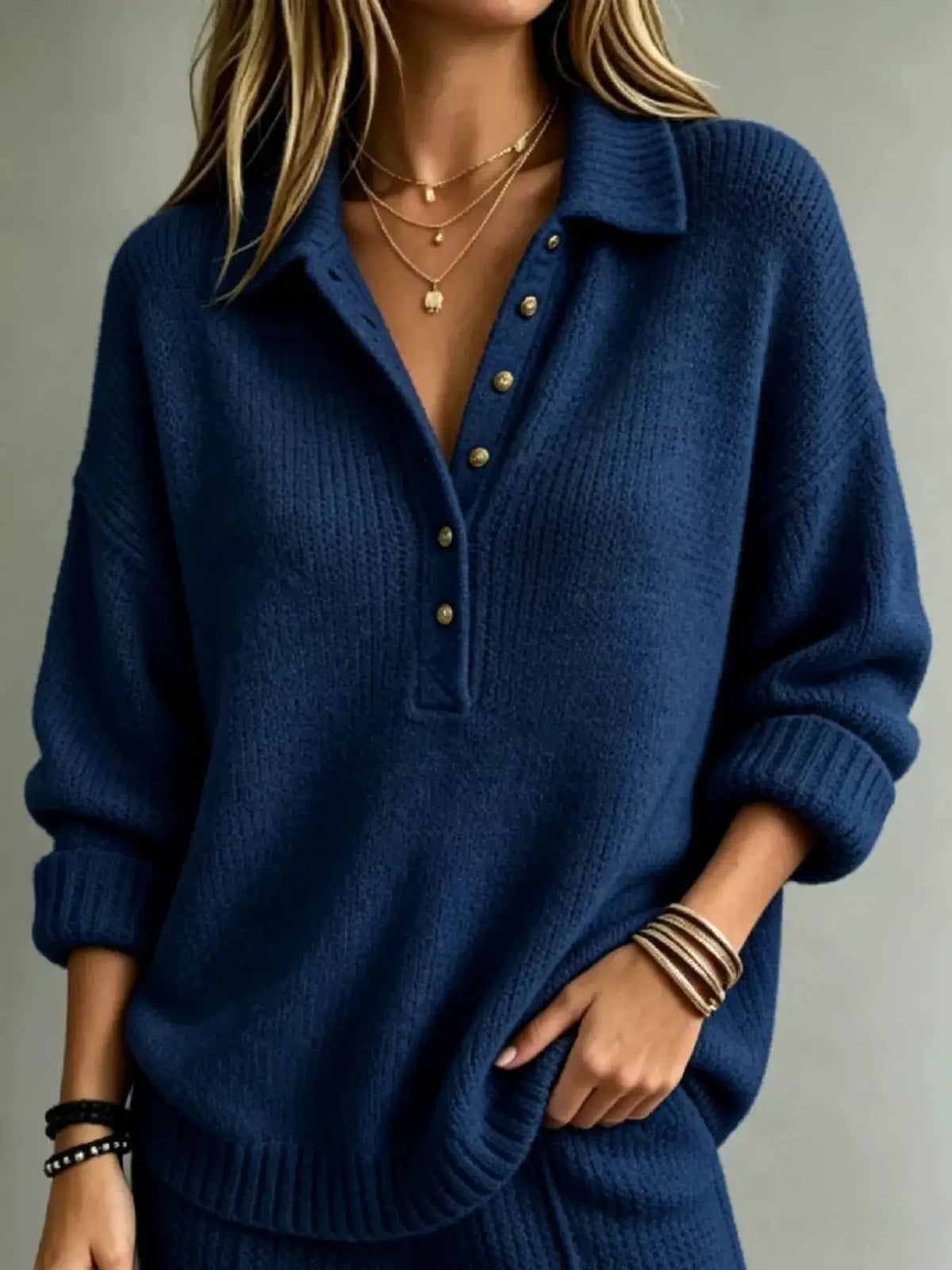 Full Size Button Detail Dropped Shoulder Sweater Plus Size by Trendsi