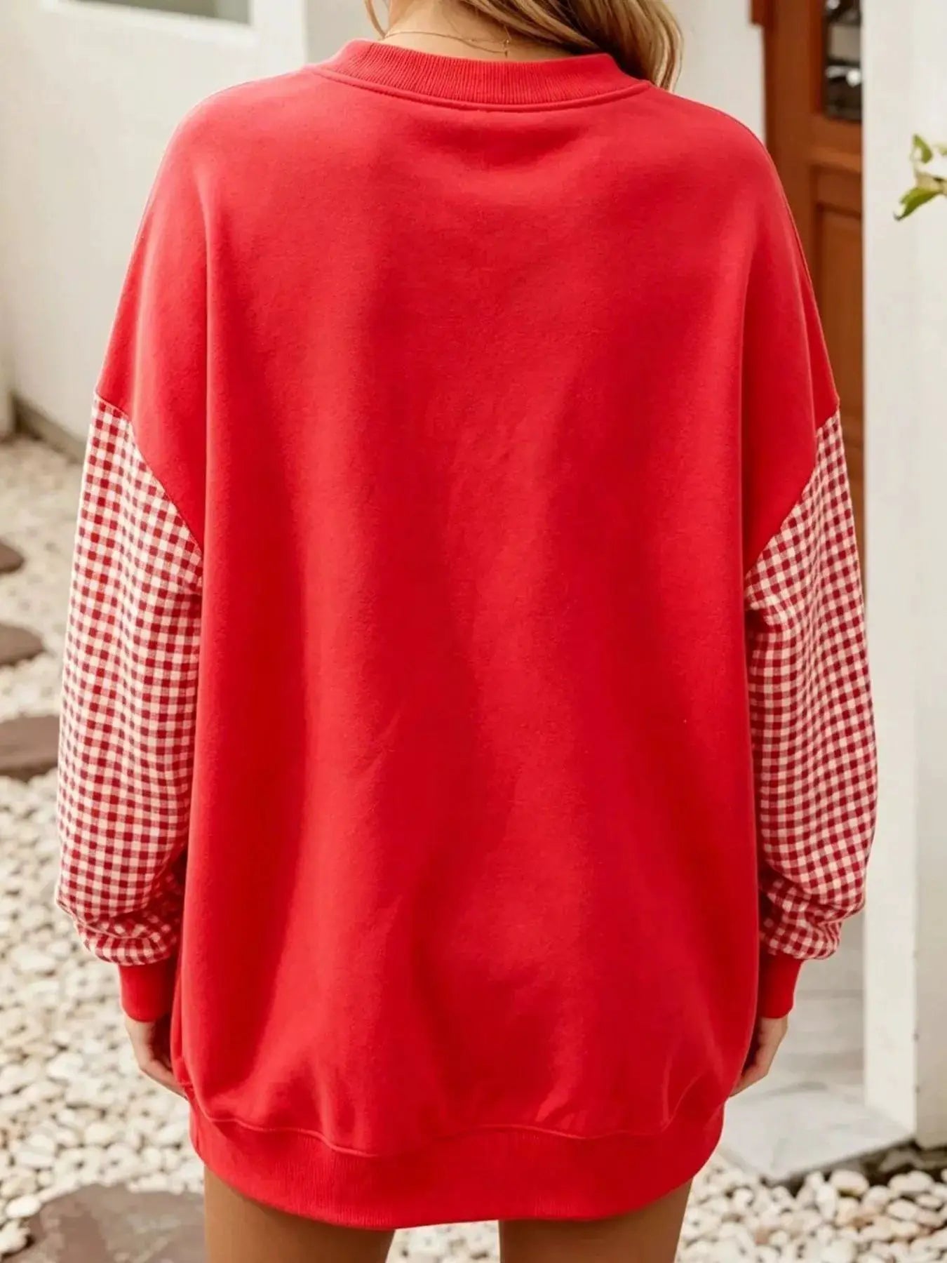 Contrast Gingham Long Sleeve Sweatshirt by Trendsi