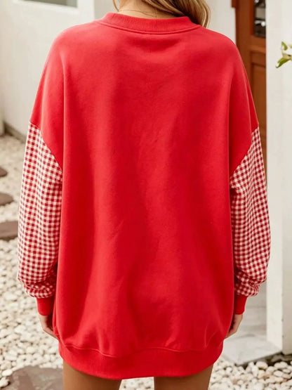 Contrast Gingham Long Sleeve Sweatshirt by Trendsi