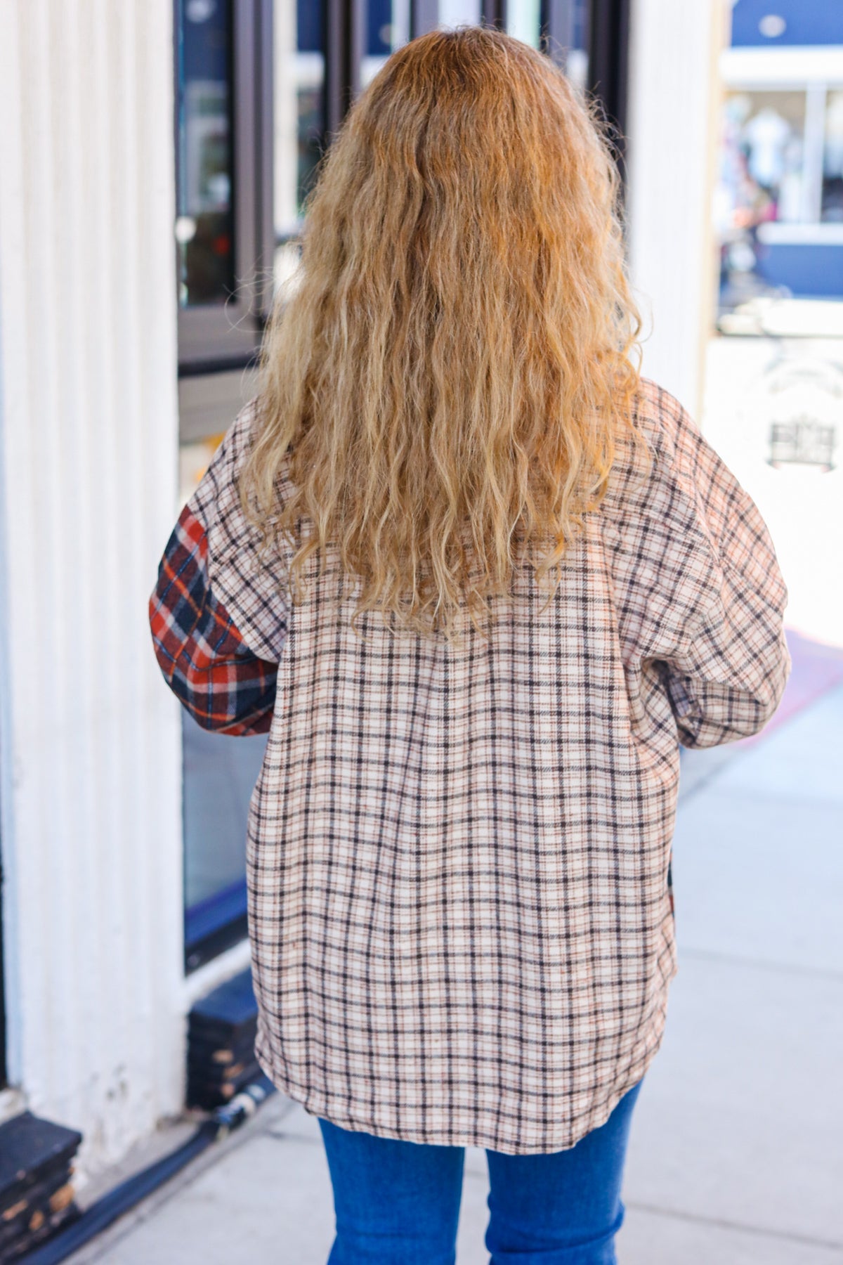 Make A Statement Rust & Taupe Plaid Color Block Shacket