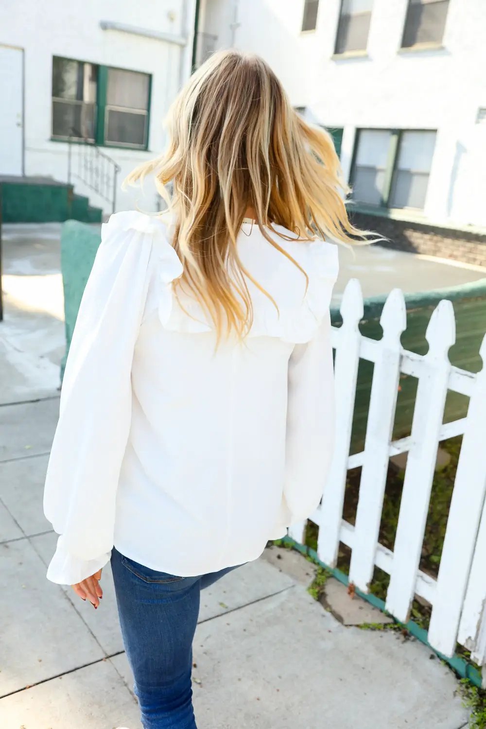 Eyes On You Ivory Ribbon Tie Bow Square Neck Ruffle Bubble Sleeve Blouse by Haptics