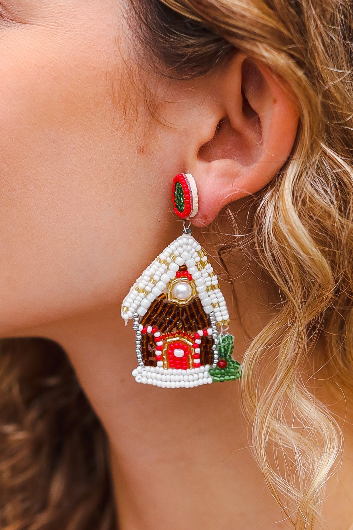 Gingerbread House Beaded Dangle Earrings