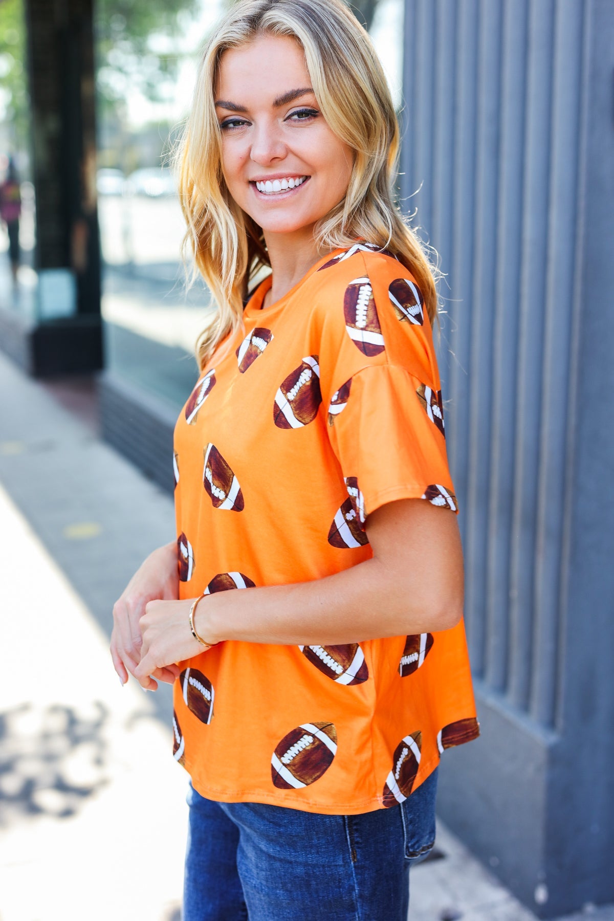 Game Day Orange Football Print Knit Top