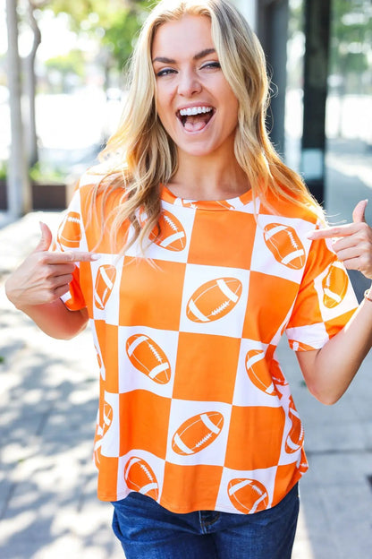 Turn Up The Volume Orange Football Checker Top by Haptics