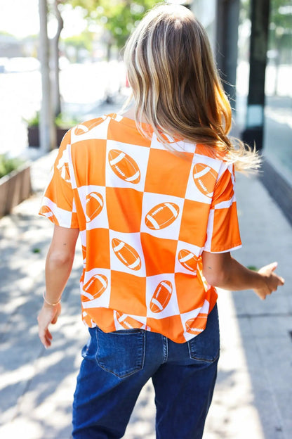 Turn Up The Volume Orange Football Checker Top by Haptics