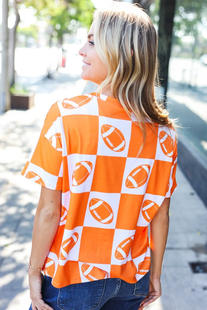 Turn Up The Volume Orange Football Checker Top by Haptics