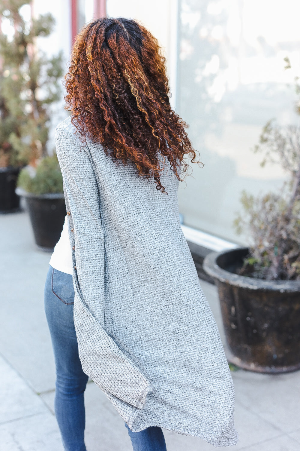 Spread Joy Grey Brushed Knit Crochet Button Down Duster Cardigan