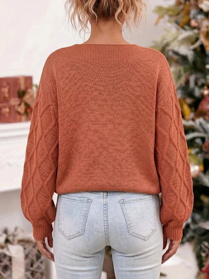 Snowflake Textured V-Neck Sweater by Trendsi