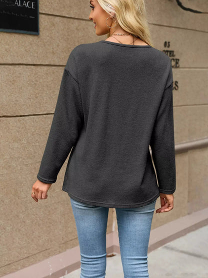 V-Neck Button-Down Cardigan by Trendsi